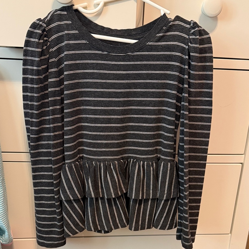 Little Sleepies Charcoal and White Long-sleeve Striped Top
